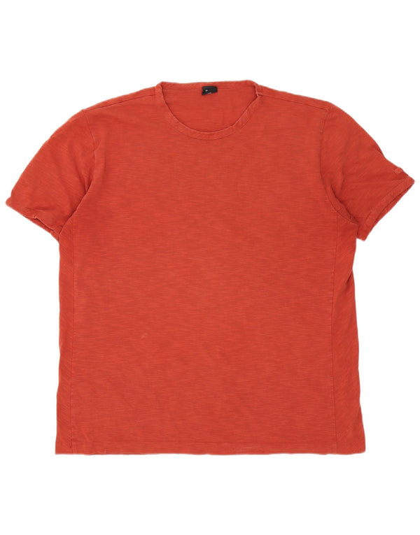 Camiseta masculina Hugo Boss Slim Fit Top 2XL algodão manchado laranja