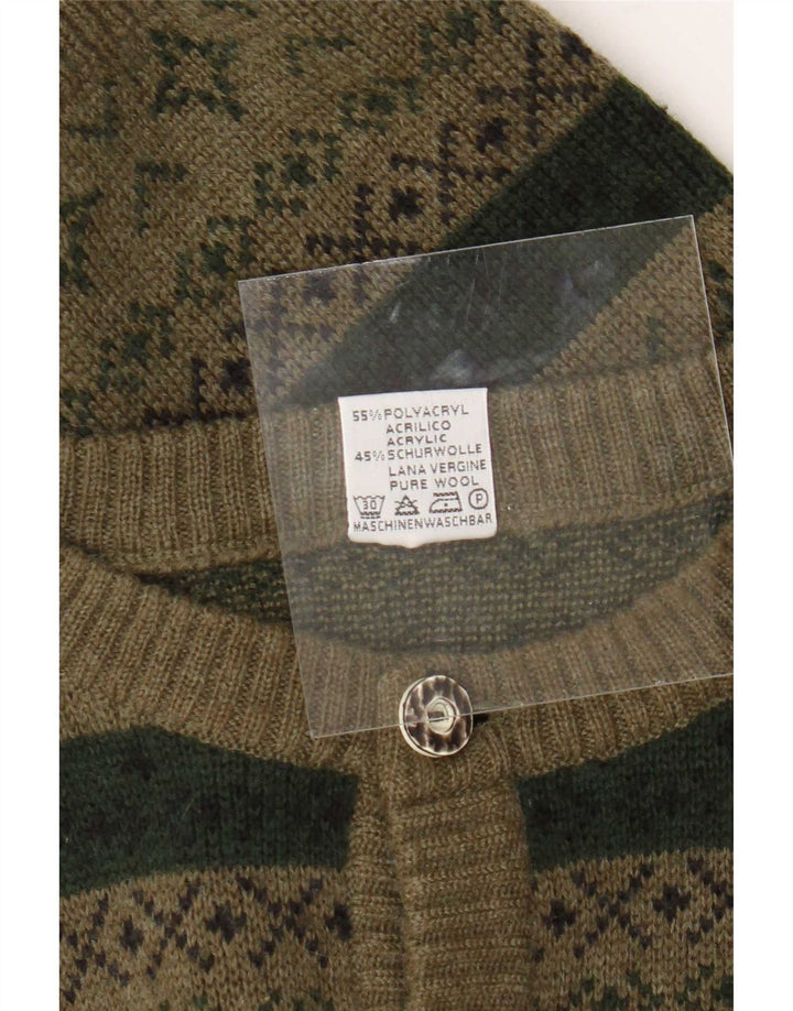 Suéter cardigã masculino St. Peter Trachten médio cáqui Fair Isle acrílico
