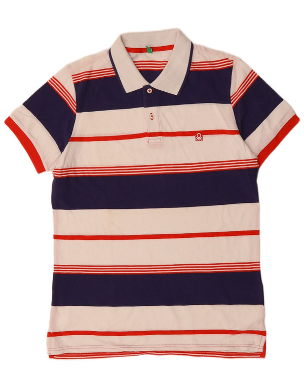 Camisa polo masculina BENETTON grande algodão listrado branco