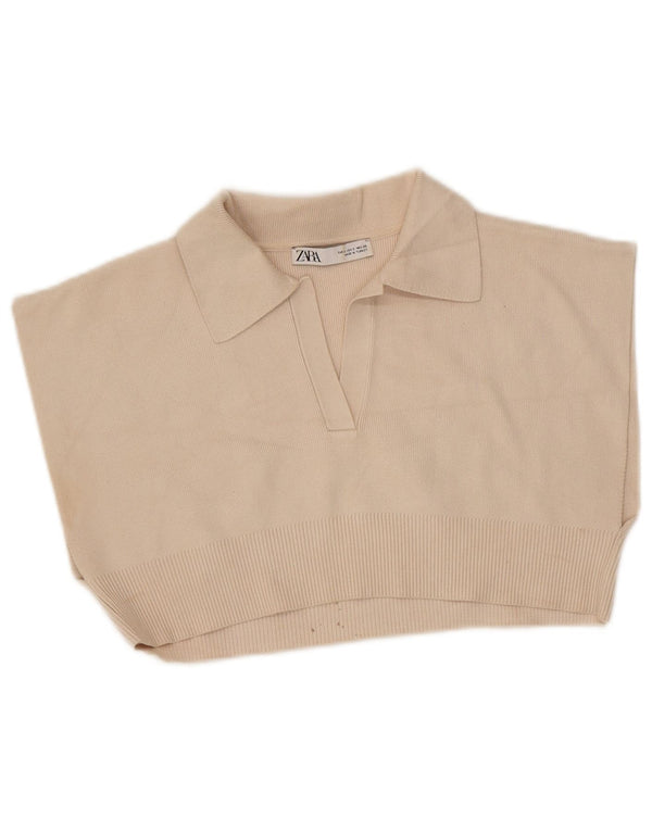 Camisa polo feminina sem mangas Zara UK 10 pequena bege