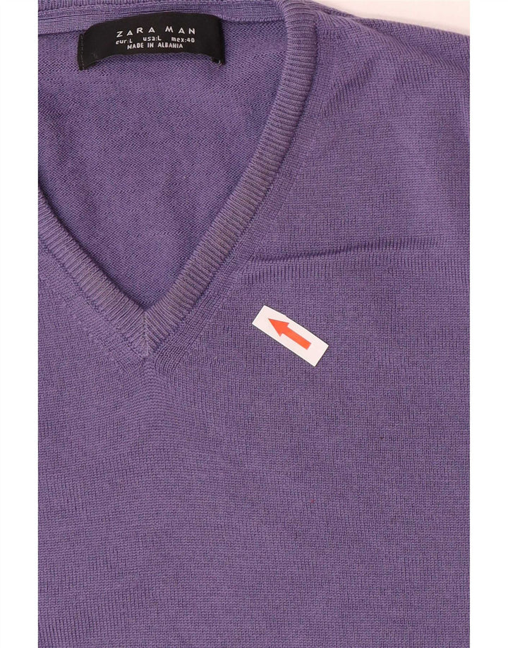 Suéter masculino Zara com decote em V grande lã roxa