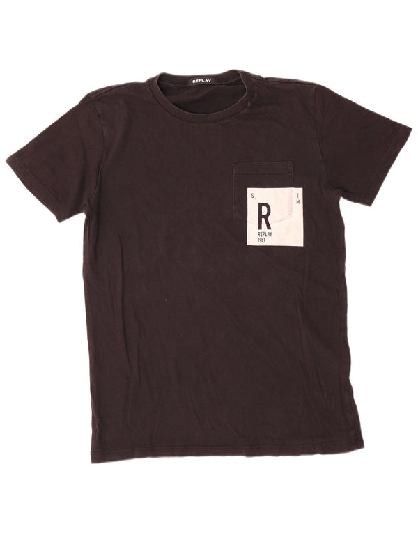 Replay Camiseta masculina gráfica Top médio algodão preto