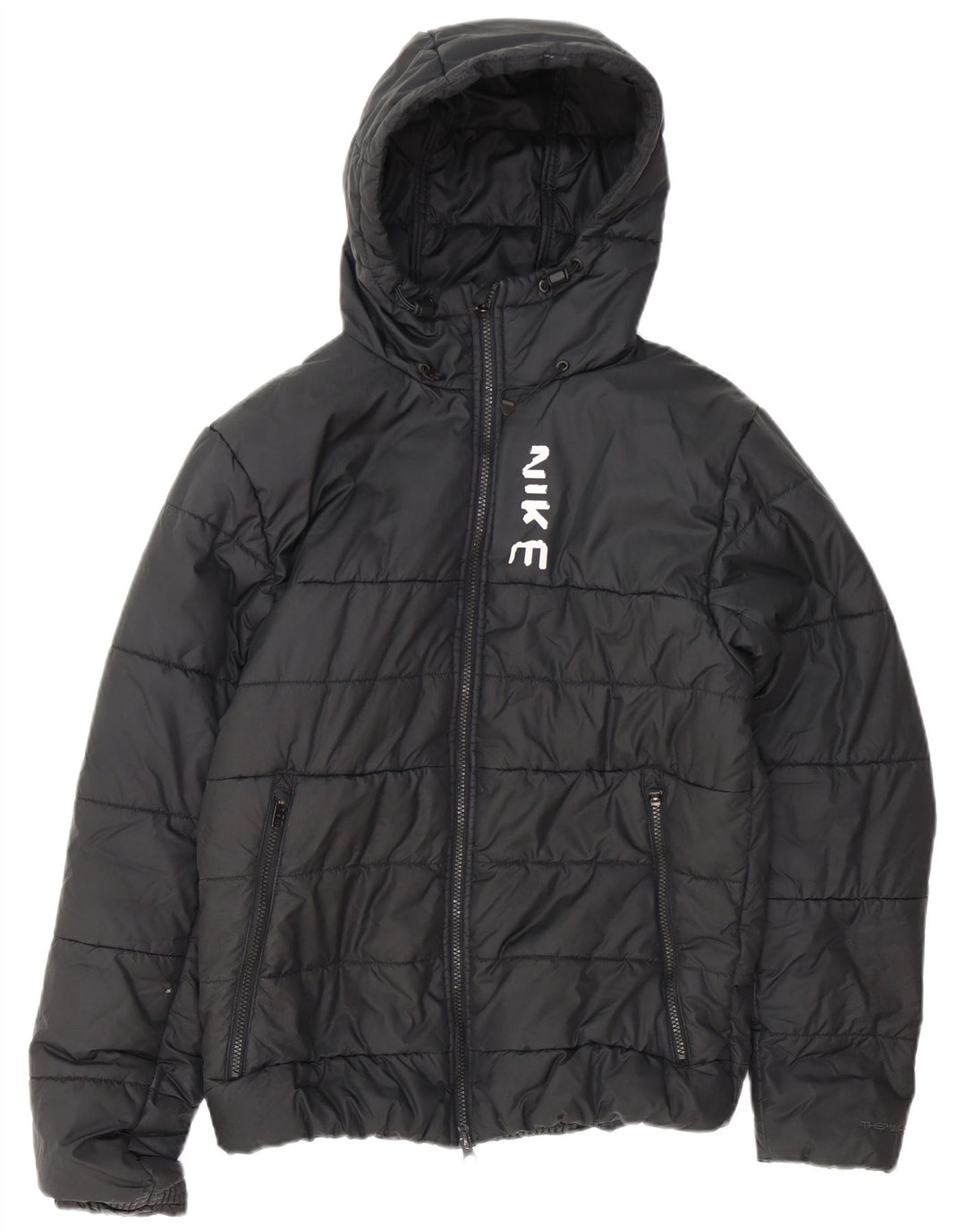 Jaqueta acolchoada com capuz Nike Therma-Fit masculina UK 38 poliéster preto médio