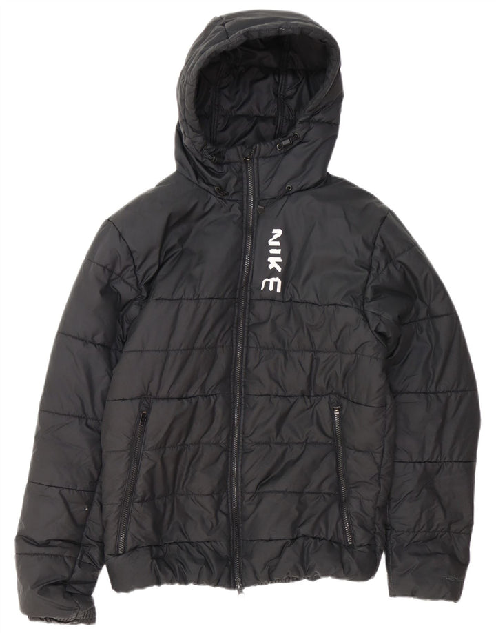 Jaqueta acolchoada com capuz Nike Therma-Fit masculina UK 38 poliéster preto médio
