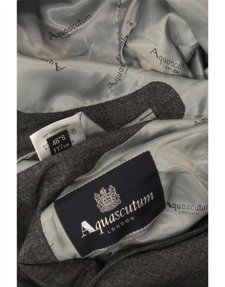 Aquascutum Jaqueta Blazer Masculina com 2 Botões Reino Unido 46 3XL Lã Cinza