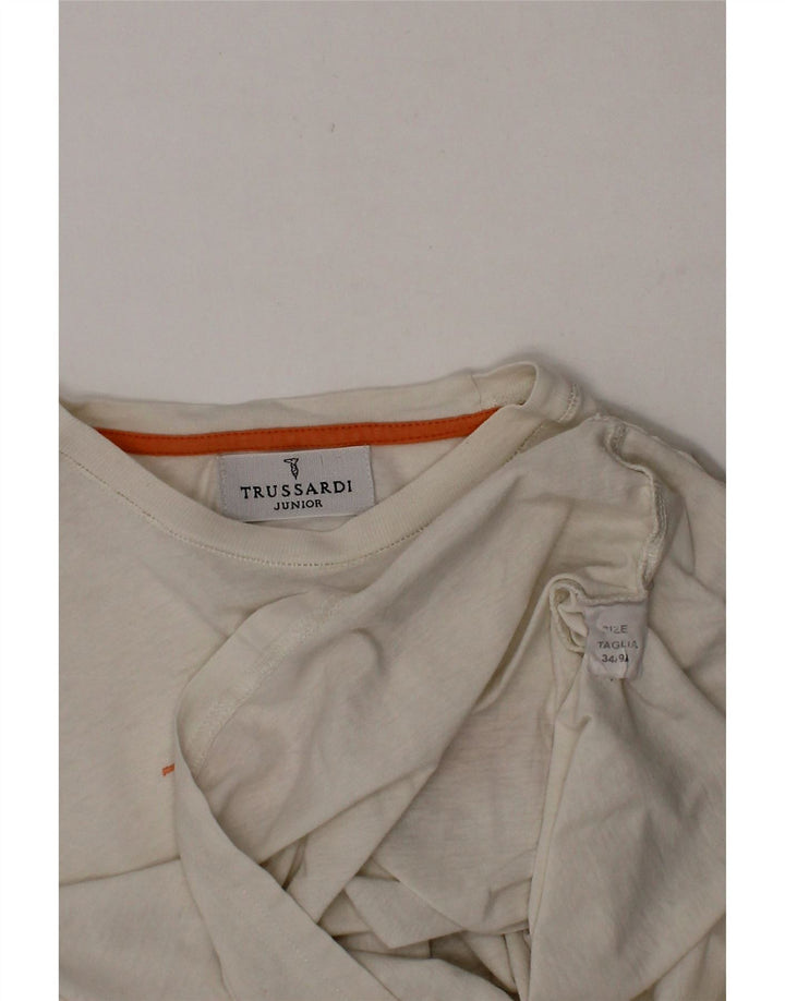 TRUSSARDI JUNIOR Girls Graphic T-Shirt Top 8-9 Years Off White Cotton Vintage Trussardi Junior and Second-Hand Trussardi Junior from Messina Hembry 