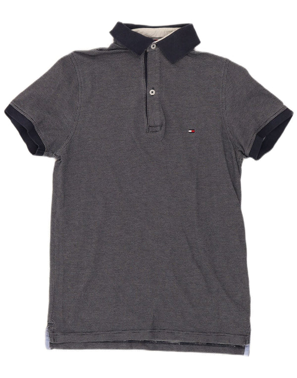 Camisa polo masculina Tommy Hilfiger Slim Fit XS azul marinho algodão manchado