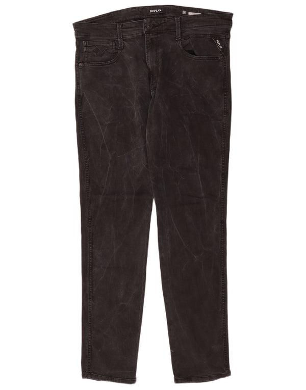 Replay Mens Anbass Slim Jeans W36 L31 Algodão Preto