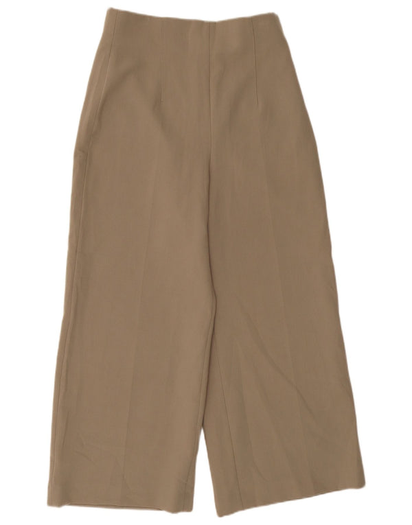 Calça feminina Zara com cintura alta e perna larga, médio W28 L25 bege