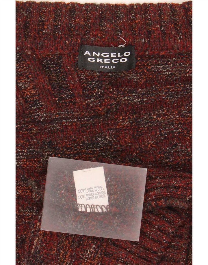 Suéter cardigã masculino Angelo Greco grande lã manchada cor de vinho