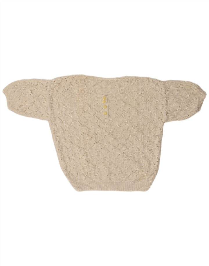 Suéter feminino VINTAGE com gola redonda grande UK 18 XL branco