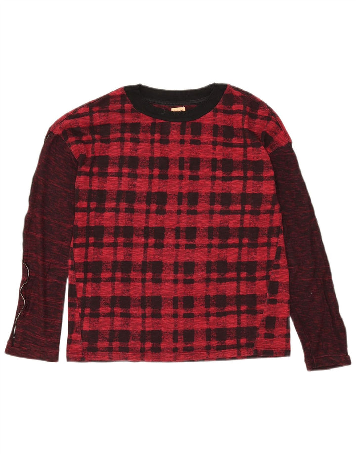 Zara Womens Trafaluc Top Manga Longa Reino Unido 10 Pequeno Xadrez Vermelho