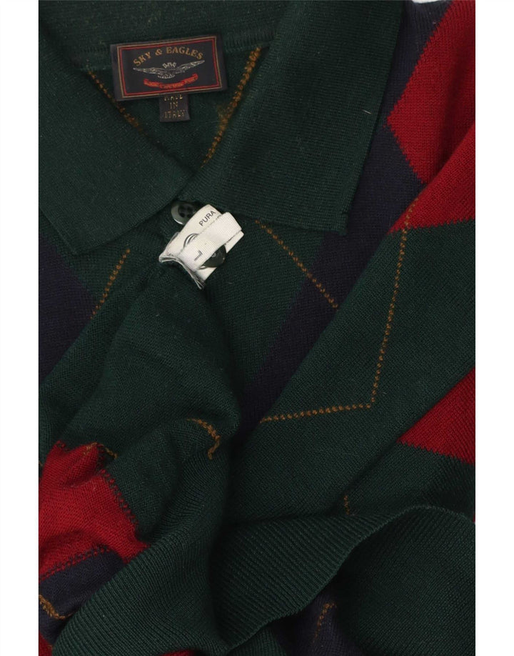 Suéter masculino Sky & Eagle com gola polo grande verde argyle/diamante