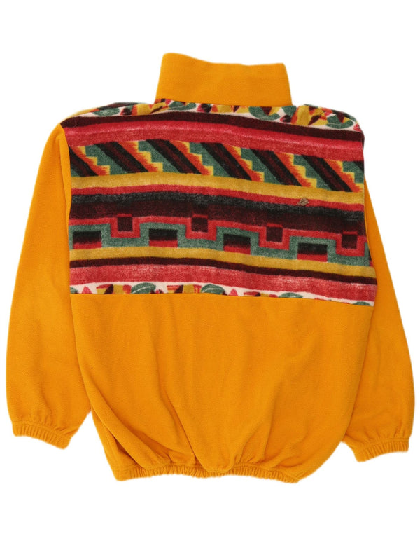 Jumper de lã masculino vintage com decote em botão XL amarelo geométrico