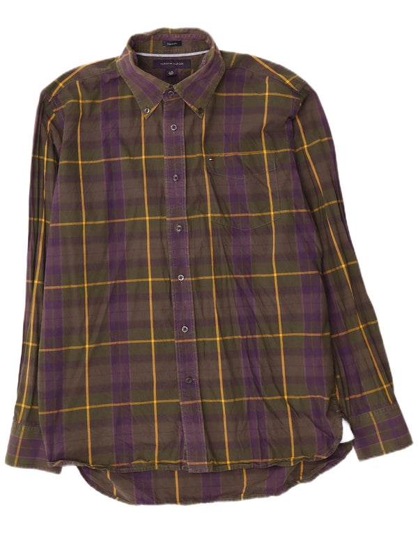 Camisa masculina Tommy Hilfiger Custom Fit grande algodão xadrez multicolorido