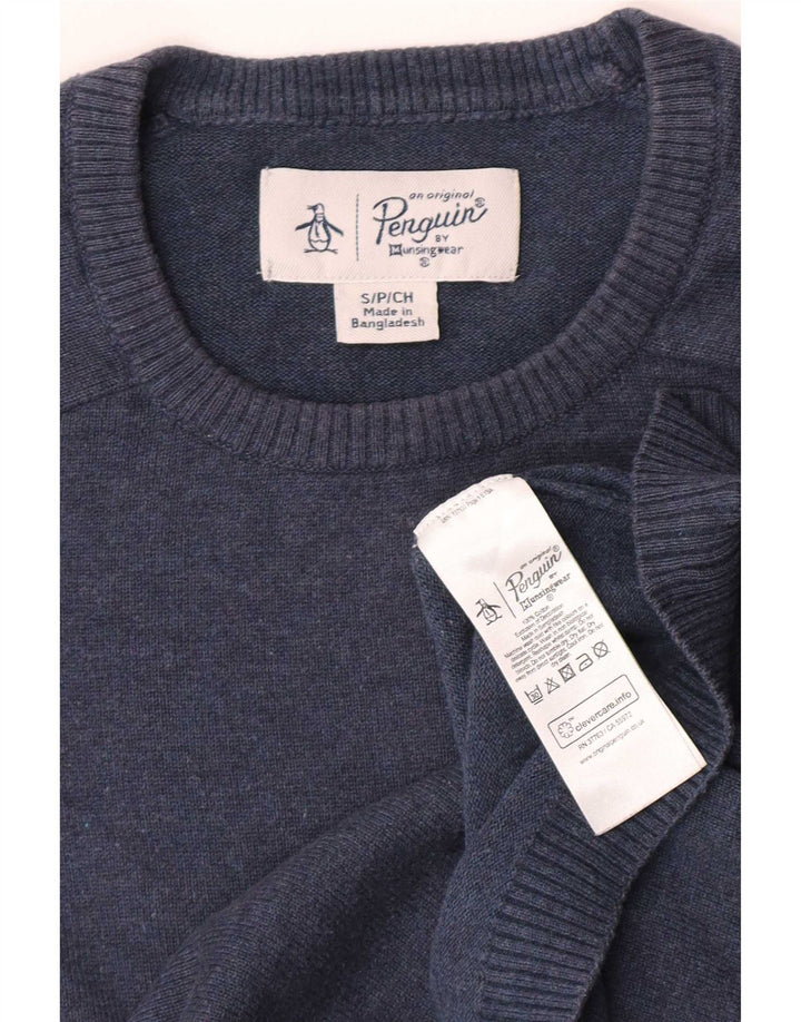 Suéter masculino Penguin com gola redonda e algodão azul pequeno