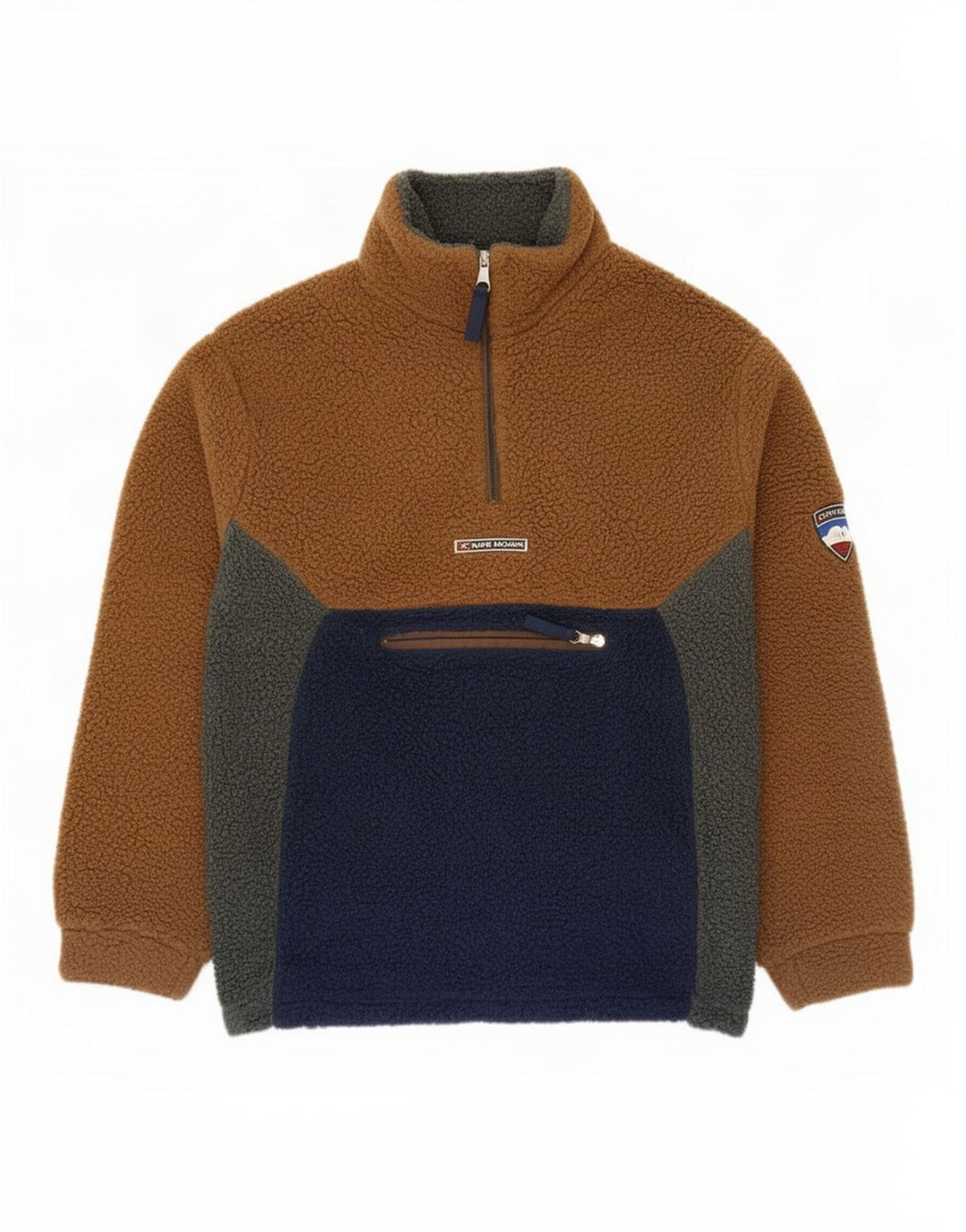Suéter masculino de lã Cape Horn com zíper e gola média azul marinho colorblock