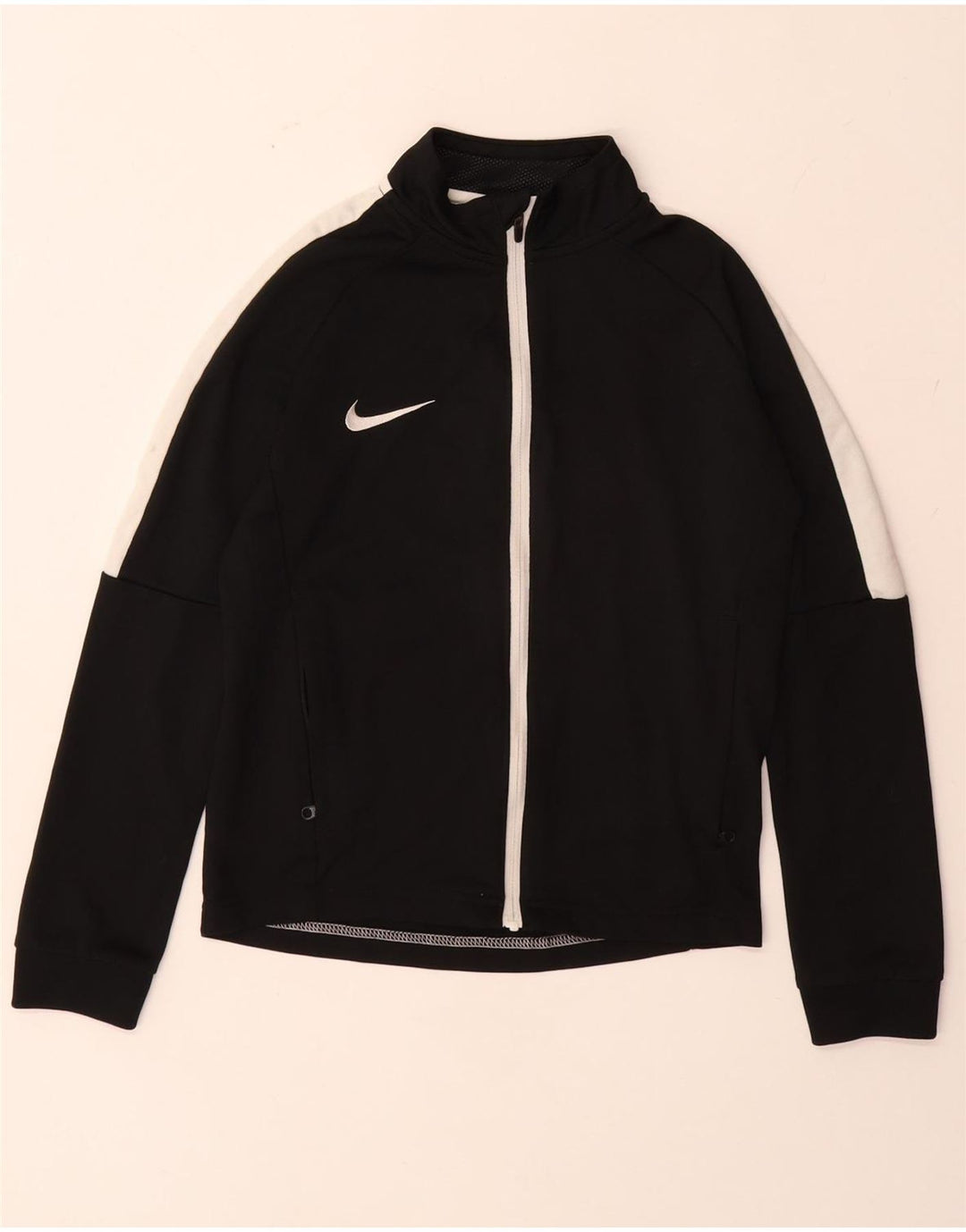 NIKE Boys Dri Fit Tracksuit Top Jacket 8-9 Years Small Black Colourblock