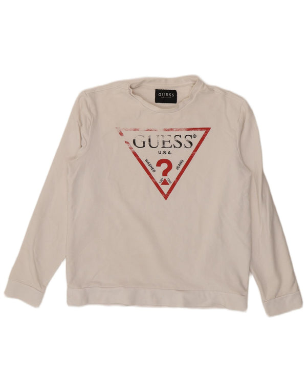 Top gráfico feminino Guess manga comprida Reino Unido 16 grande algodão branco