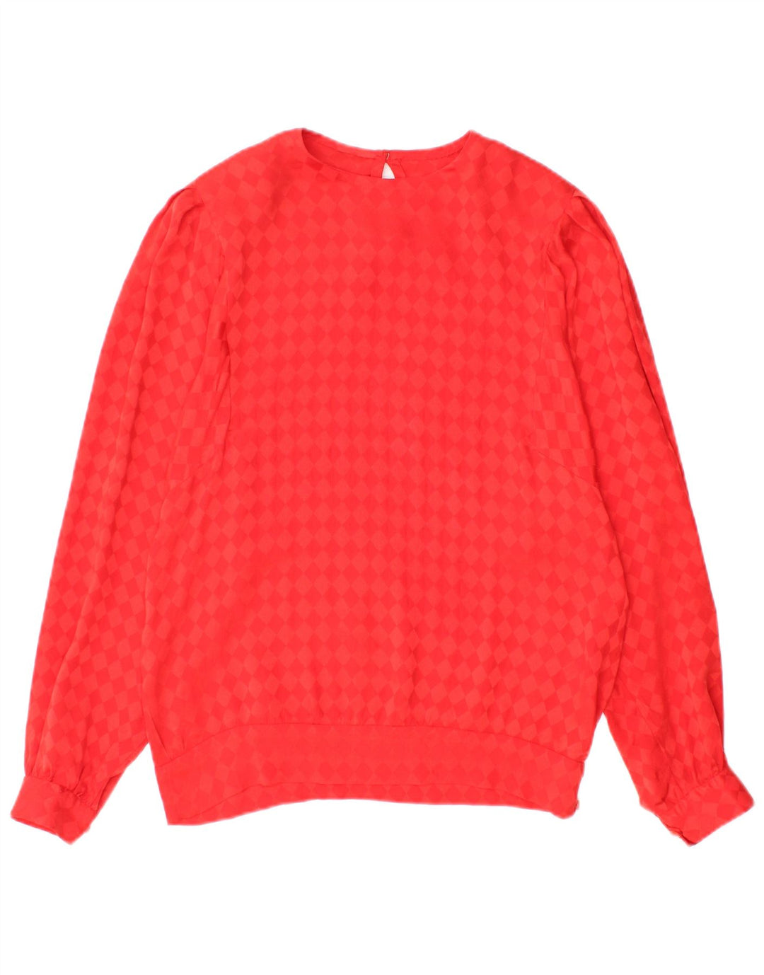 Blusa feminina vintage de manga comprida UK 12 médio vermelho argyle/diamante
