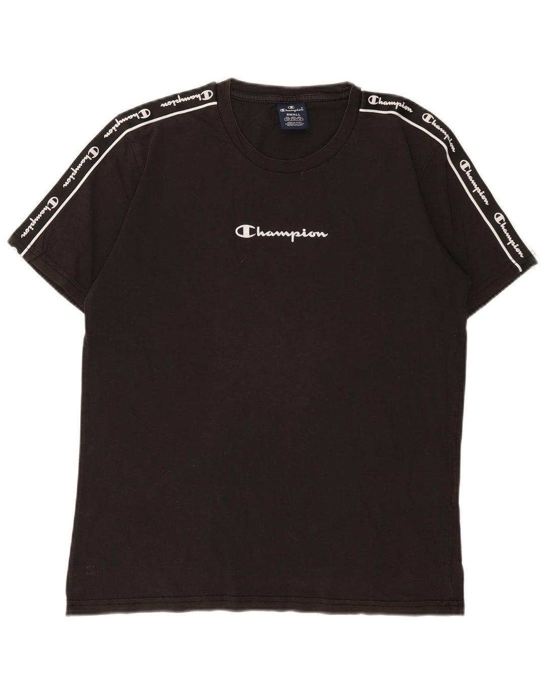 Camiseta masculina gráfica Champion pequena de algodão preto