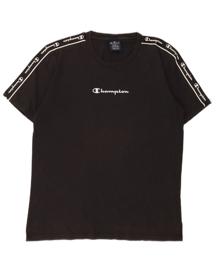 Camiseta masculina gráfica Champion pequena de algodão preto