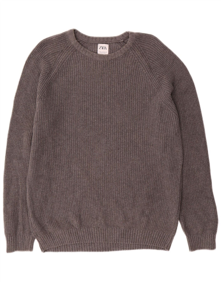 Zara Suéter masculino com gola canoa e algodão cinza médio