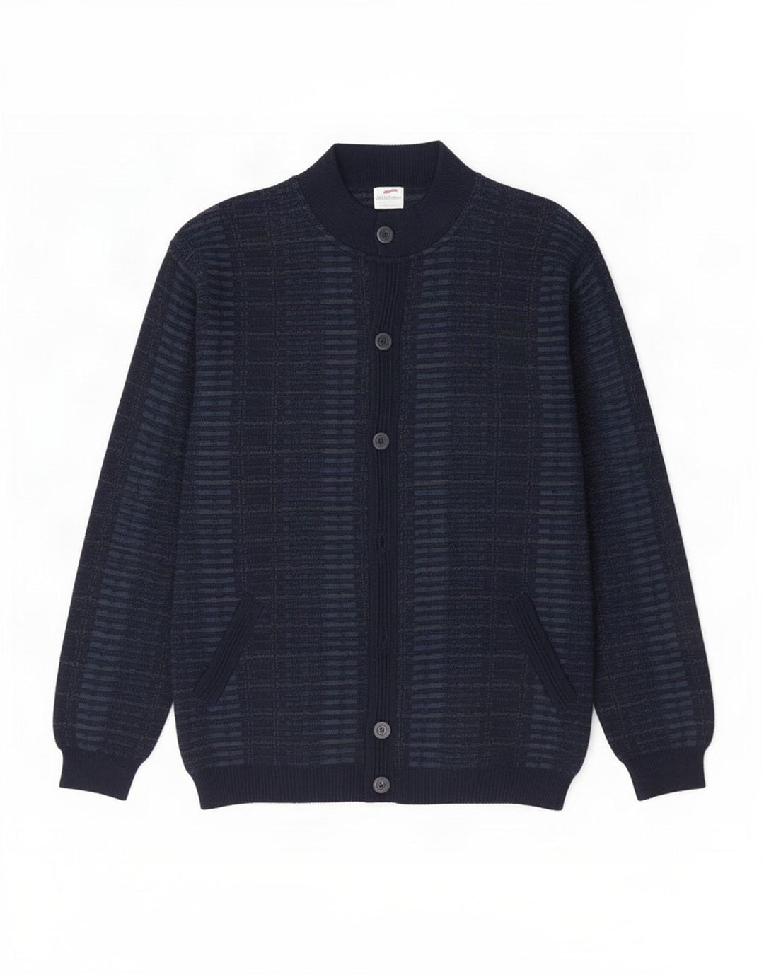Suéter cardigã masculino Bernardini IT 52 lã xadrez azul marinho médio