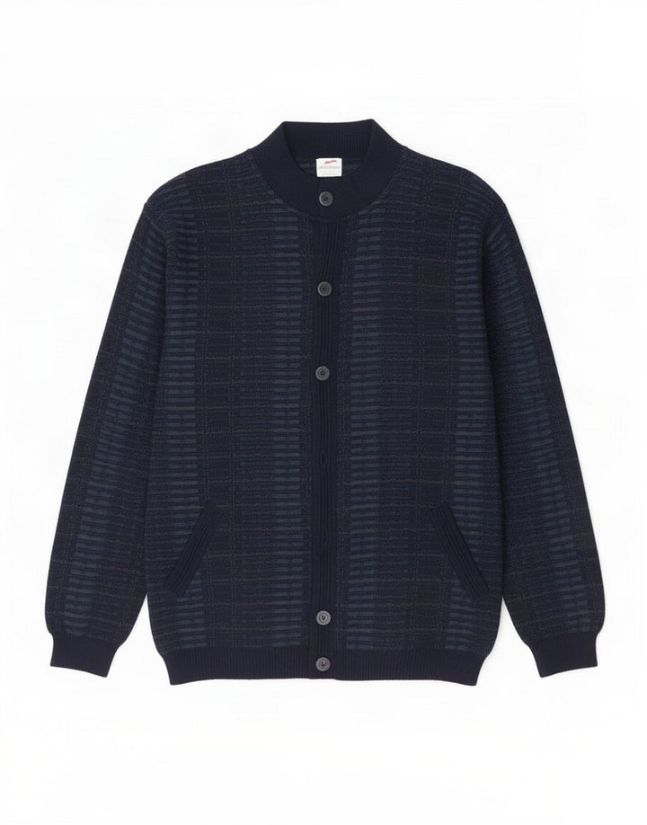 Suéter cardigã masculino Bernardini IT 52 lã xadrez azul marinho médio