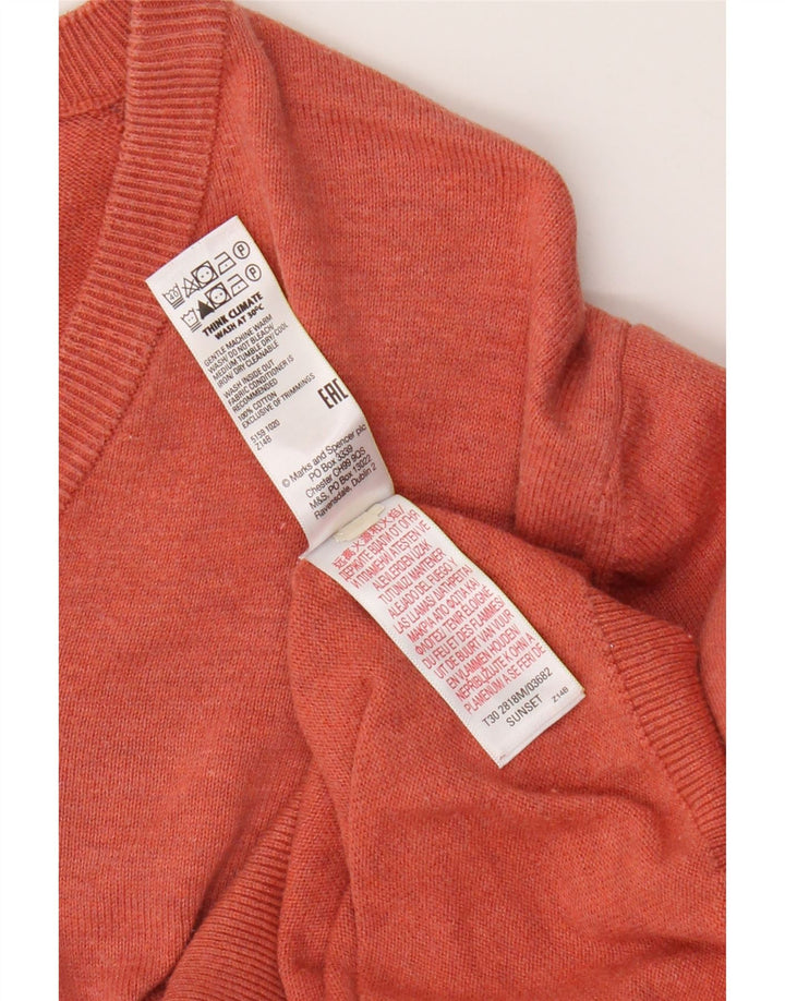 Suéter masculino Marks & Spencer com decote em V grande algodão laranja