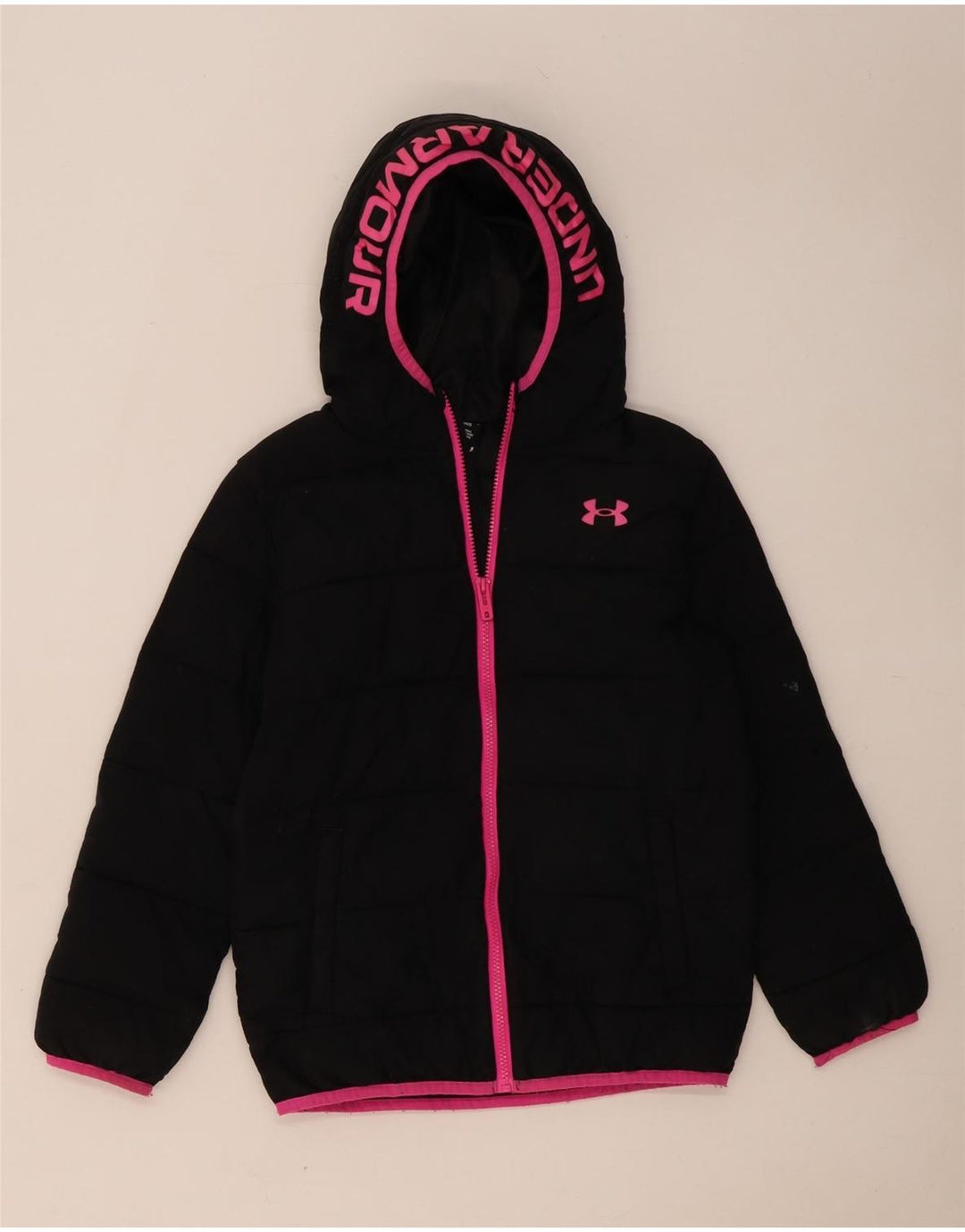 Jaqueta acolchoada com capuz gráfico Under Armour Girls 10-11 anos poliéster preto