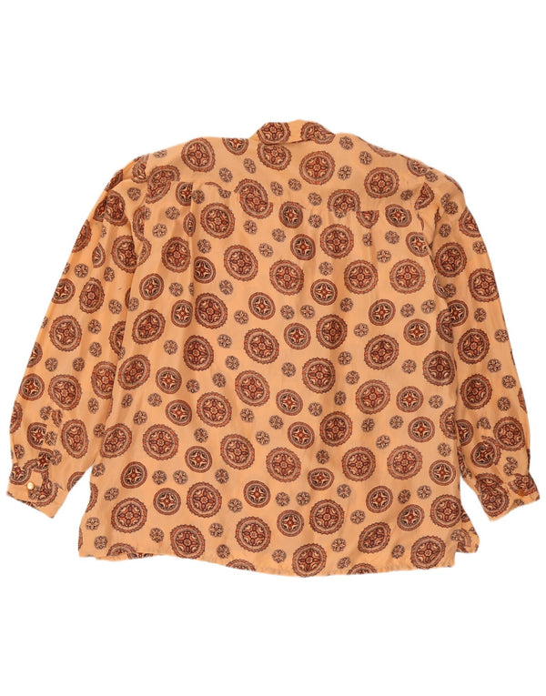 Blusa camisa feminina vintage grande Reino Unido 16 seda floral laranja grande