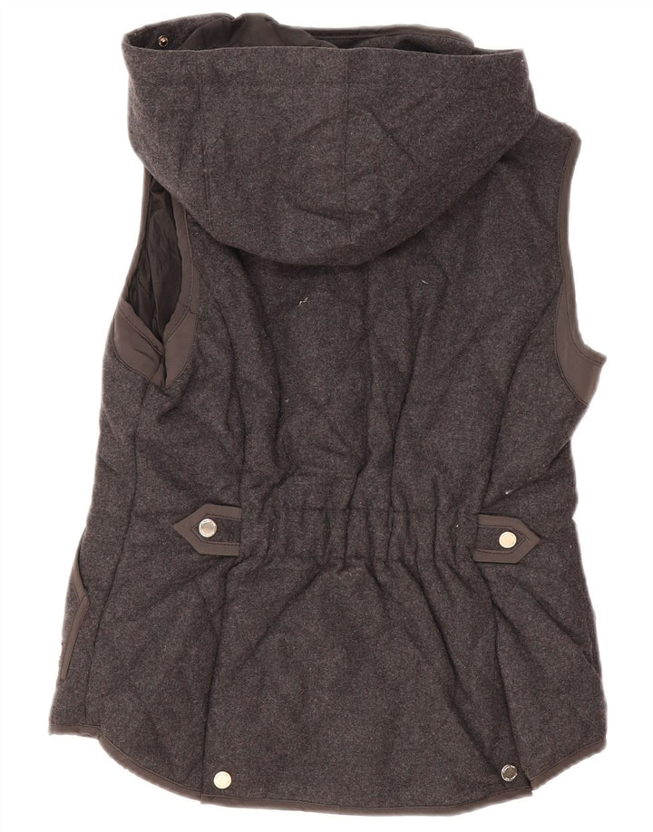 Colete acolchoado com capuz feminino Massimo Dutti UK 12 poliéster cinza médio