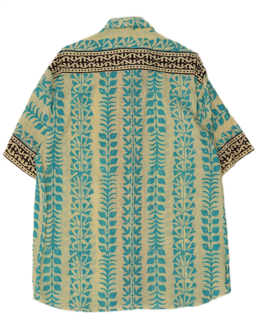 Vintage masculino abstrato Padrão camisa de manga curta XL azul algodão étnico
