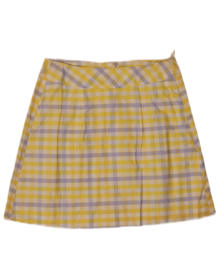 Mini saia feminina vintage IT 44 Médio W27 Gingham amarelo