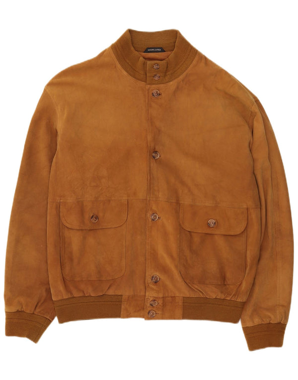 Jaqueta bomber masculina vintage de camurça IT 56 3XL couro marrom