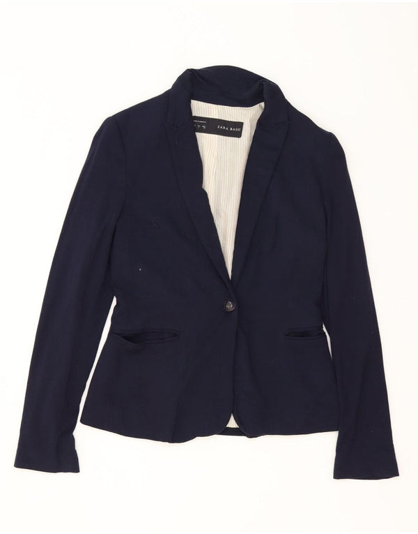 Jaqueta blazer feminina Zara com 1 botão Reino Unido 10 pequeno acetato azul marinho