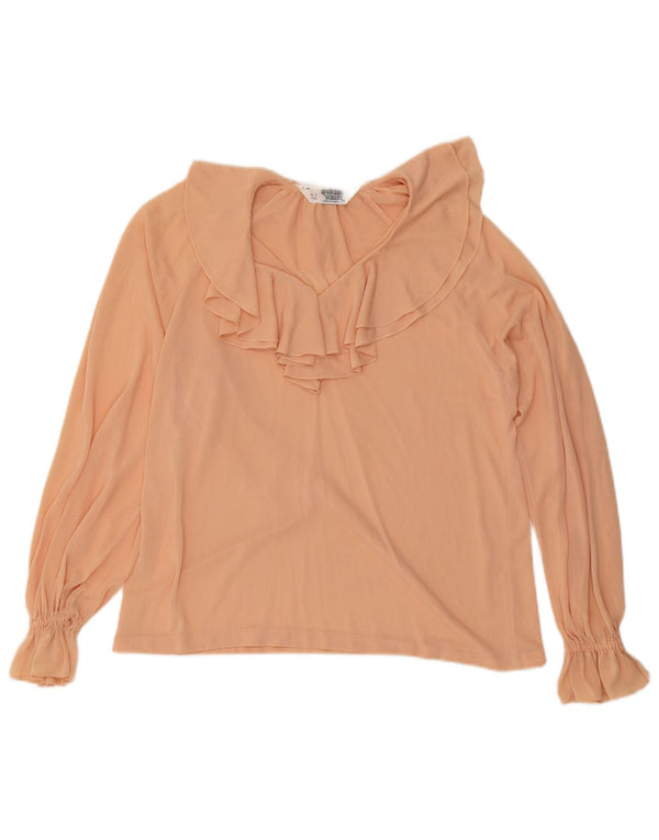 Blusa feminina vintage com babados frontal manga comprida top UE 40 médio rosa