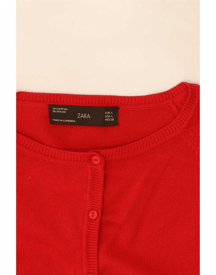 Suéter cardigã feminino Zara Reino Unido 14 grande algodão vermelho