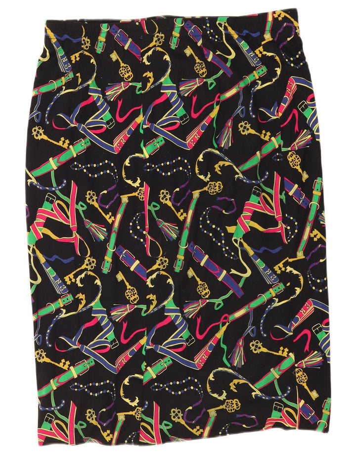 Saia reta feminina vintage com padrão abstrato W34 grande multicolorida