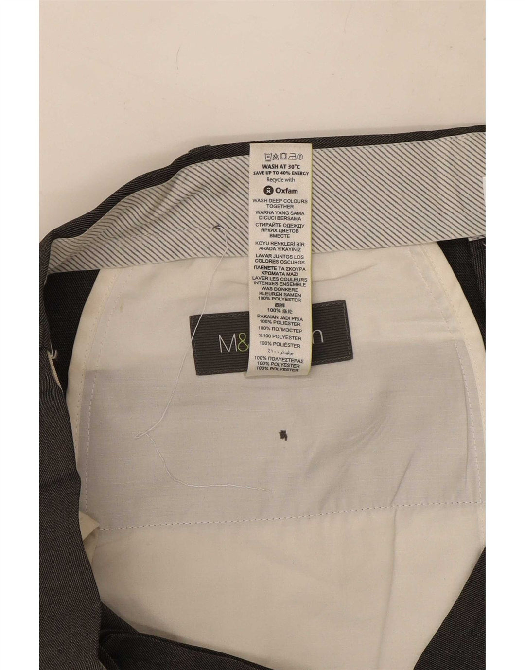 Calça masculina de terno reto Marks & Spencer W44 L29 poliéster cinza