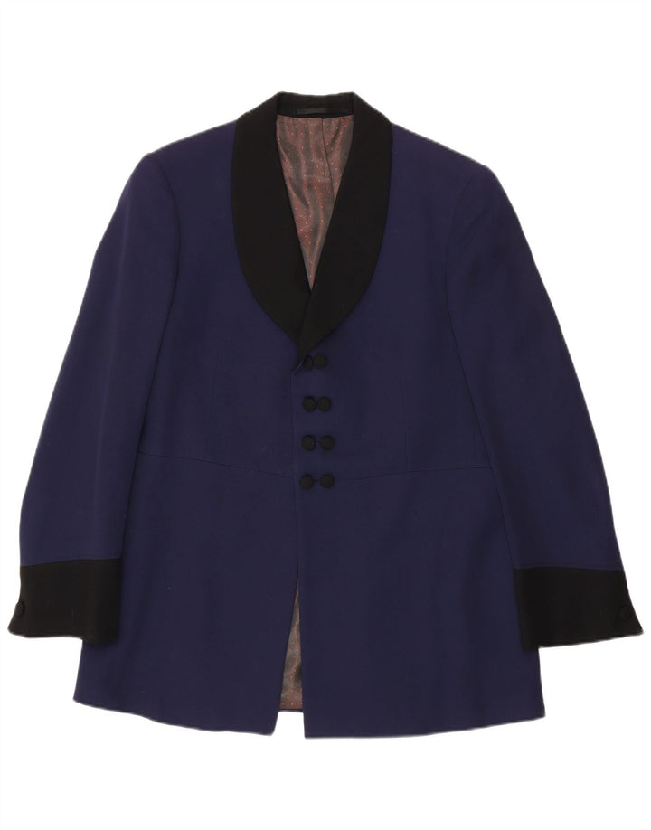 Jaqueta blazer masculina vintage Reino Unido 38 bloco colorido azul marinho médio