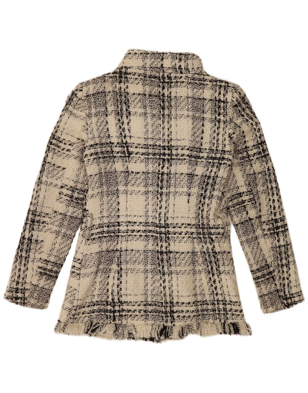 Jaqueta feminina Zara Double Breasted UK 10 pequena xadrez branca