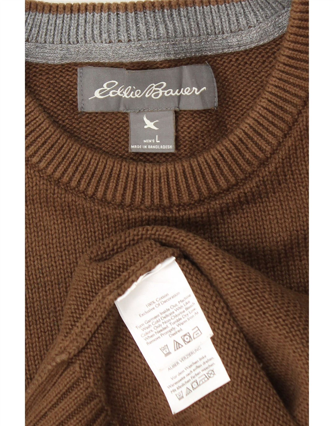 Suéter masculino Eddie Bauer com gola redonda, grande algodão marrom