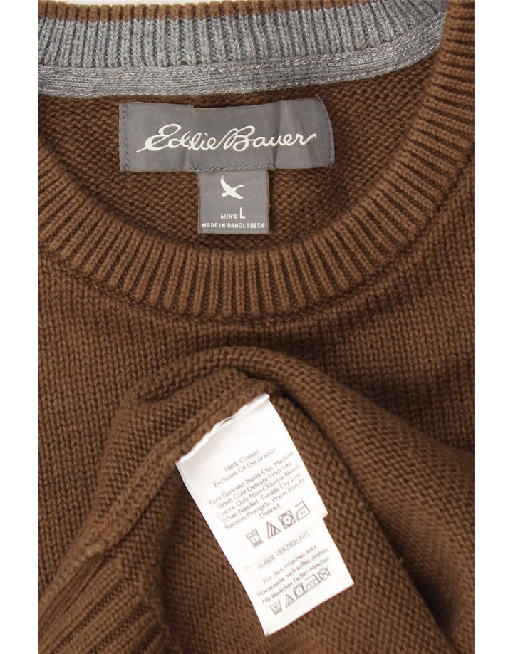 Suéter masculino Eddie Bauer com gola redonda, grande algodão marrom