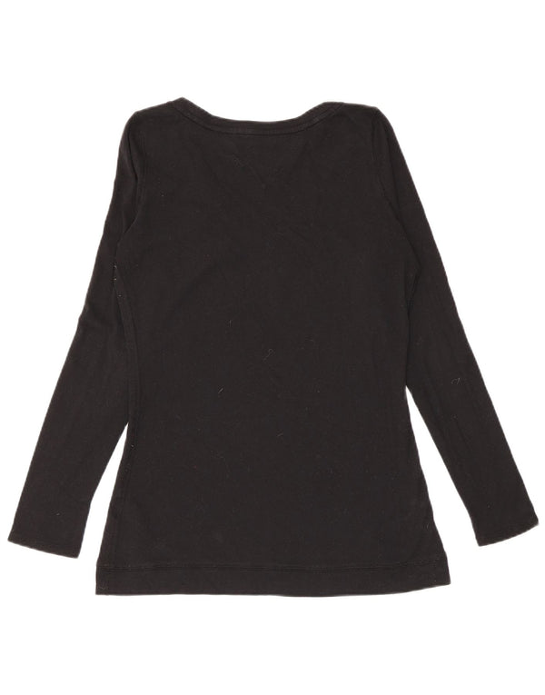 Top feminino Tommy Hilfiger manga comprida UK 12 algodão preto médio