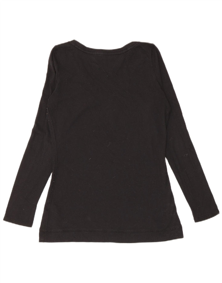 Top feminino Tommy Hilfiger manga comprida UK 12 algodão preto médio