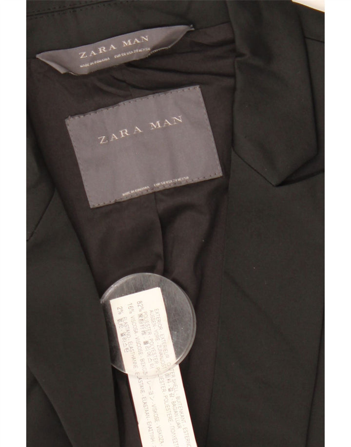 Jaqueta blazer masculina Zara com 2 botões EU 50 poliéster preto médio