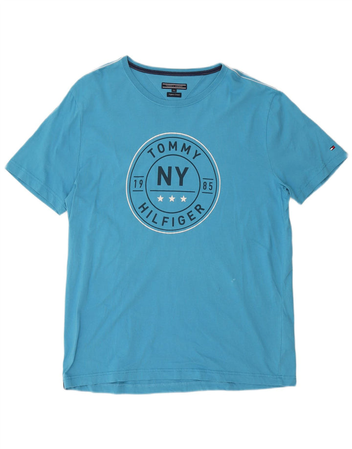 Camiseta gráfica masculina Tommy Hilfiger Top 2XL algodão azul