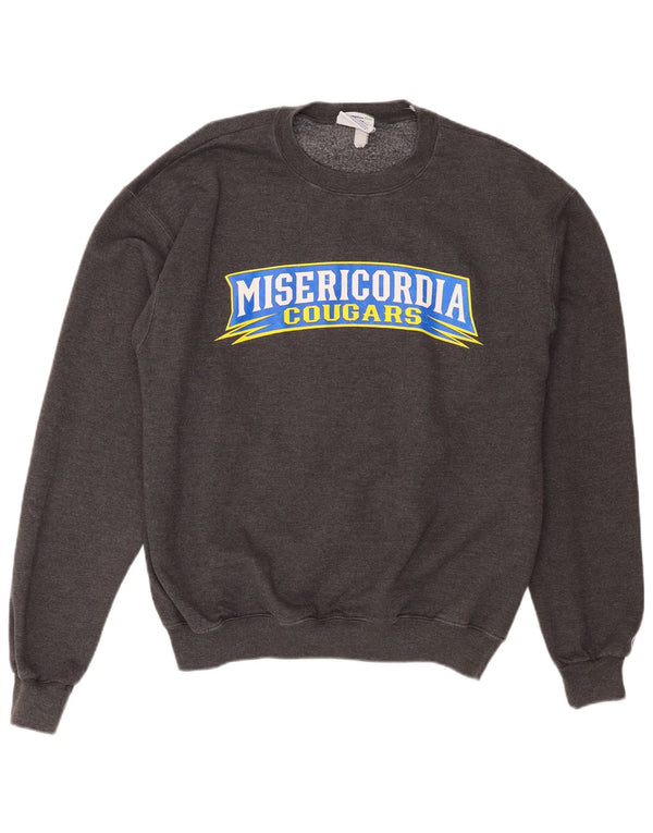 Campeão masculino Misericordia Cougars moletom gráfico jumper médio cinza